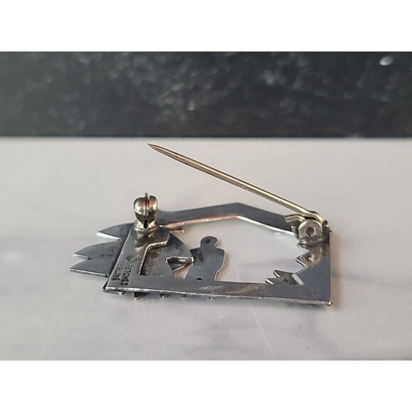 Far Fetched 925 Sterling Silver Christmas Scene Brooch Vintage - Picture 7 of 10